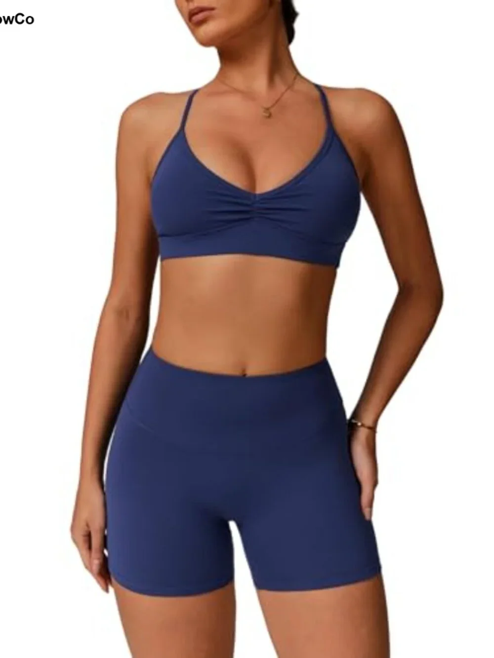 Seamless 2 Piece Workout Set High Waisted Scrunch Shorts Cross Back Sports Bra